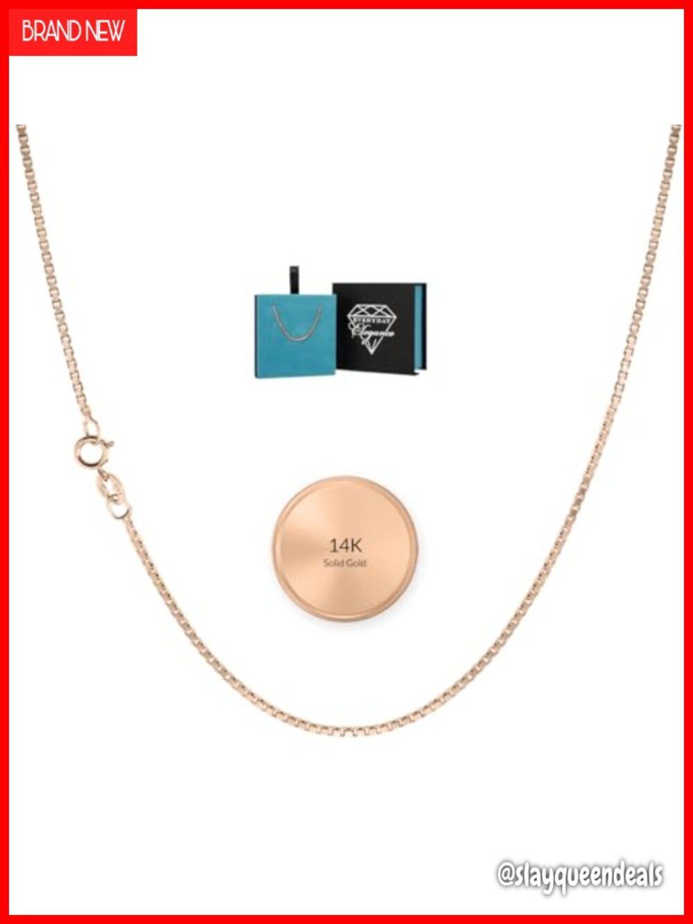 14K Rose Gold Box Chain Necklace 20 Inch Spring Ring Clasp